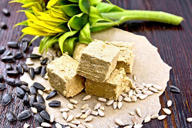 Halva on paper with sunflower