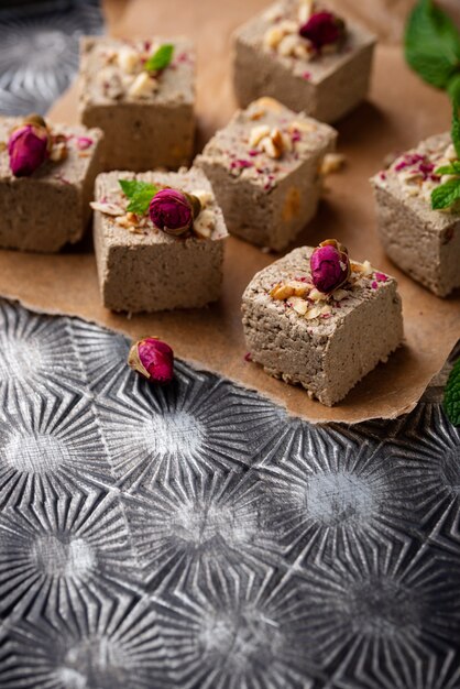 Halva with rose petal and nuts