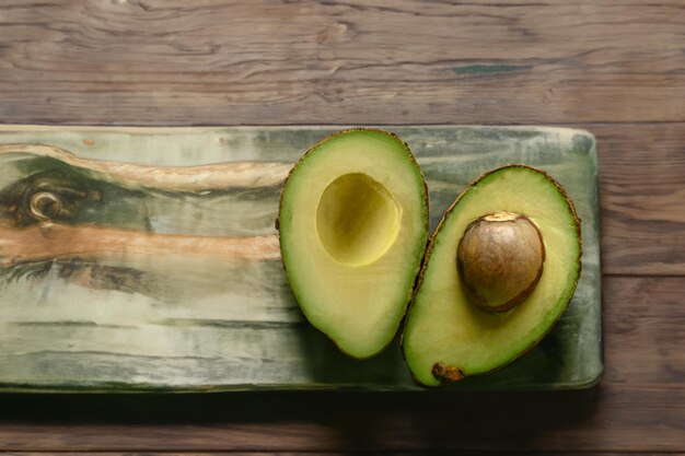 Halved avocado on black cement