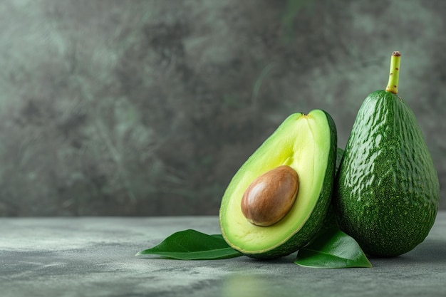 Halved avocado on table