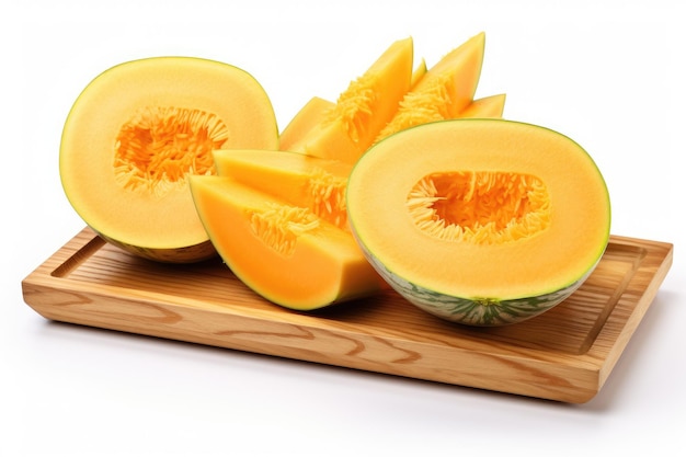 Halved Melon on Cutting Board on a White or Clear Surface PNG Transparent Background