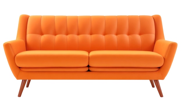 Halverwege de eeuw sofa geïsoleerd op witte achtergrond Oranje kleur AI gegenereerd