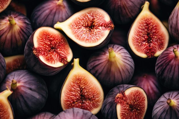 Halves of appetizing figs background