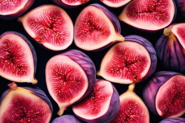 Halves of appetizing figs background