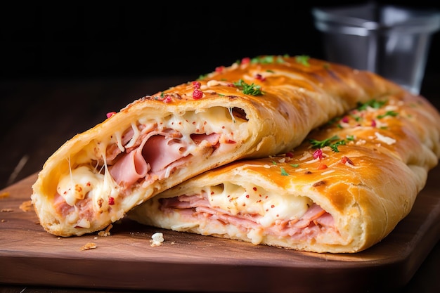 Foto prosciutto e formaggio stromboli cibo italiano