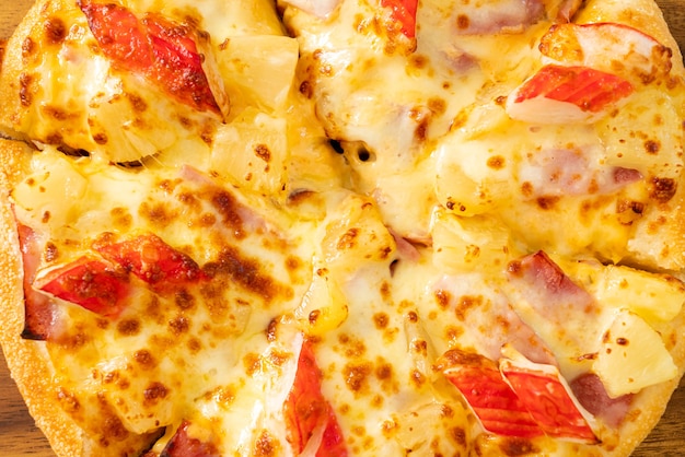 Ham and crab stick pizza or hawaiian pizza