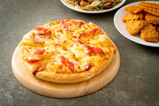 ham and crab stick pizza or Hawaiian pizza