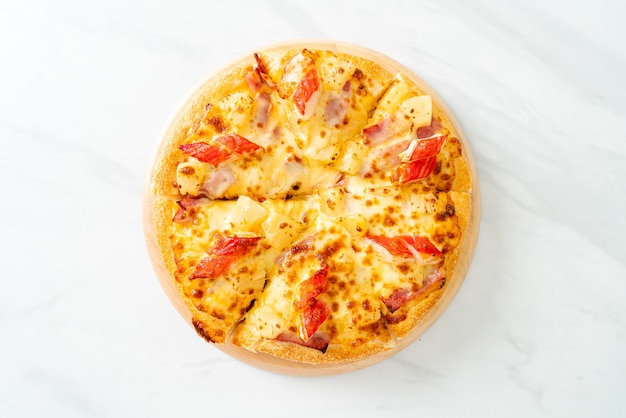 ham and crab stick pizza or Hawaiian pizza