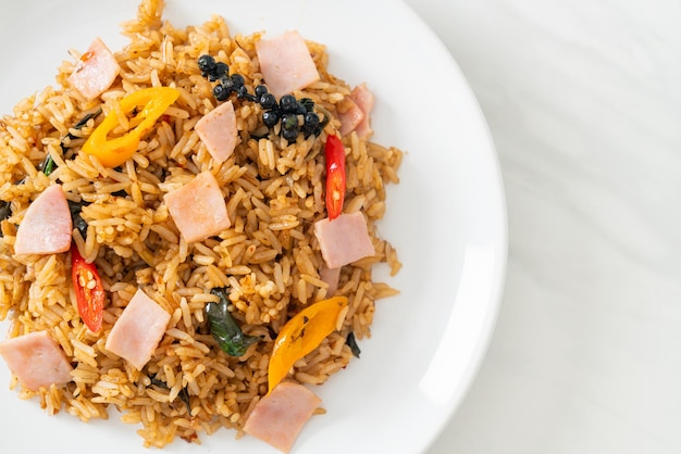 ham fried rice with herbs and spices - Asian food style