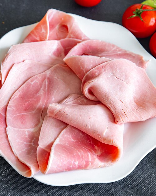 ham pork slice meat appetizer fresh healthy meal food snack diet on the table copy space food