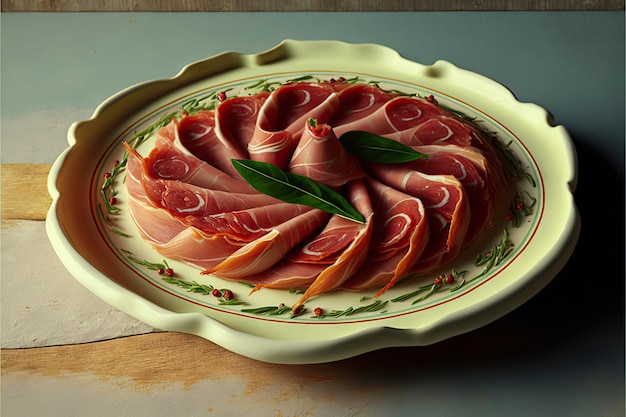 Foto ham prosciutto crudo snijden op bord gezond italiaans eten