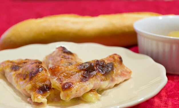 Ham roulades in a ceramic plate