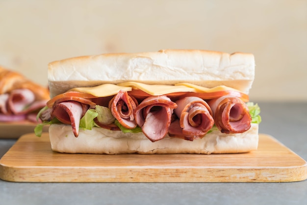 Ham and salad submarine sandwich