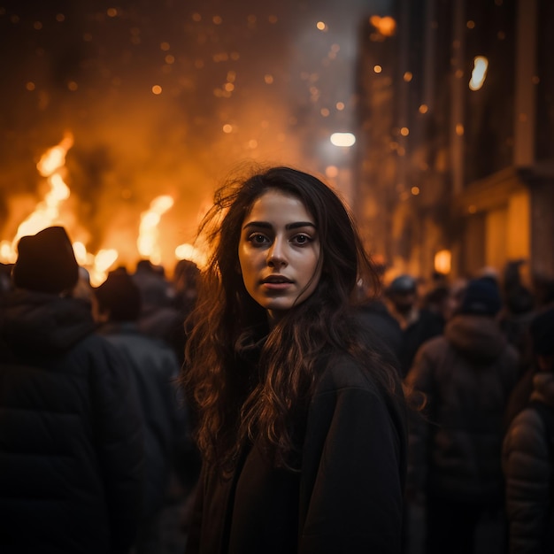 Hamburg Germany July 07 2017 Demonstrators stands in front of fire during G20 summit in