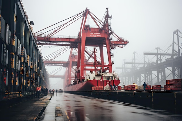 Hamburg Port cranes ships and frantic activity generative IA