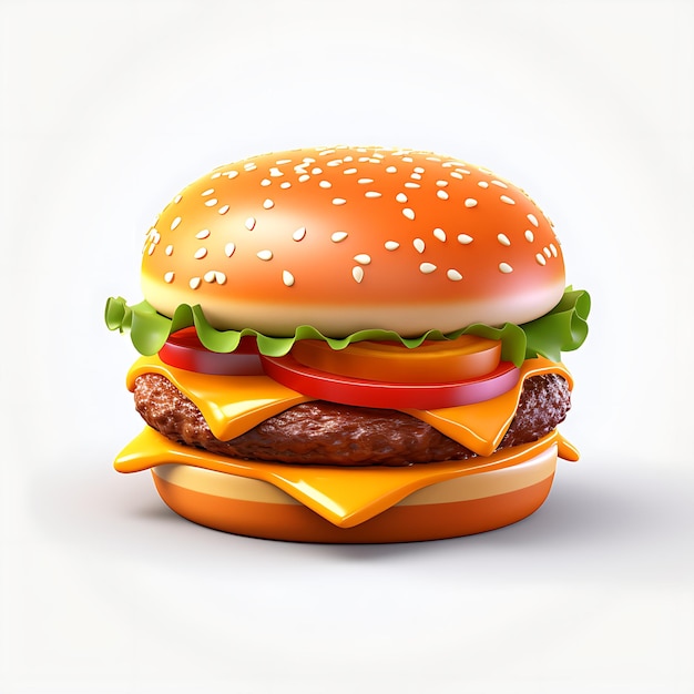 Hamburger 3d render op witte achtergrond