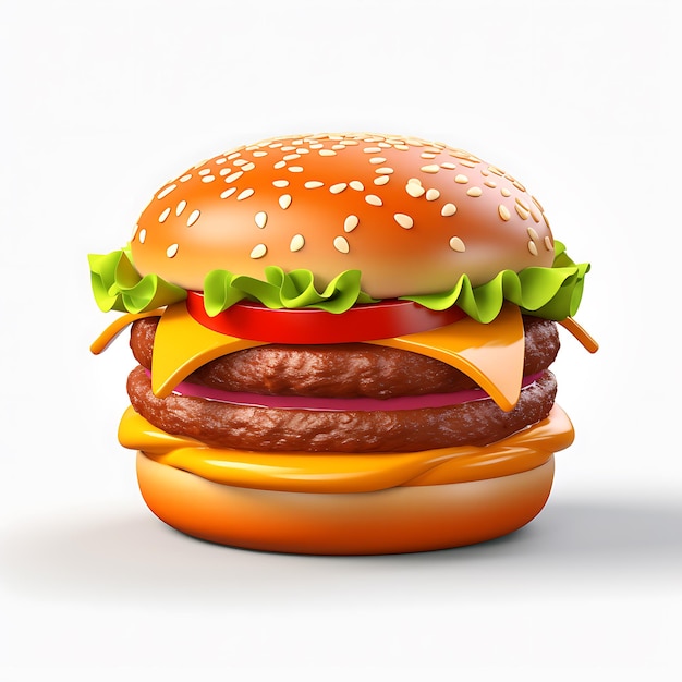 Hamburger 3d render op witte achtergrond