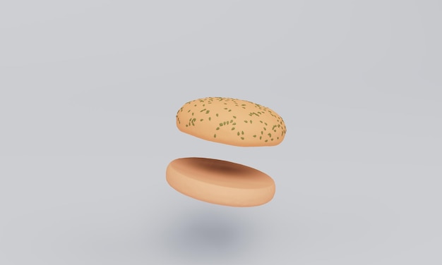 Hamburger alleen brood vliegen 3d render