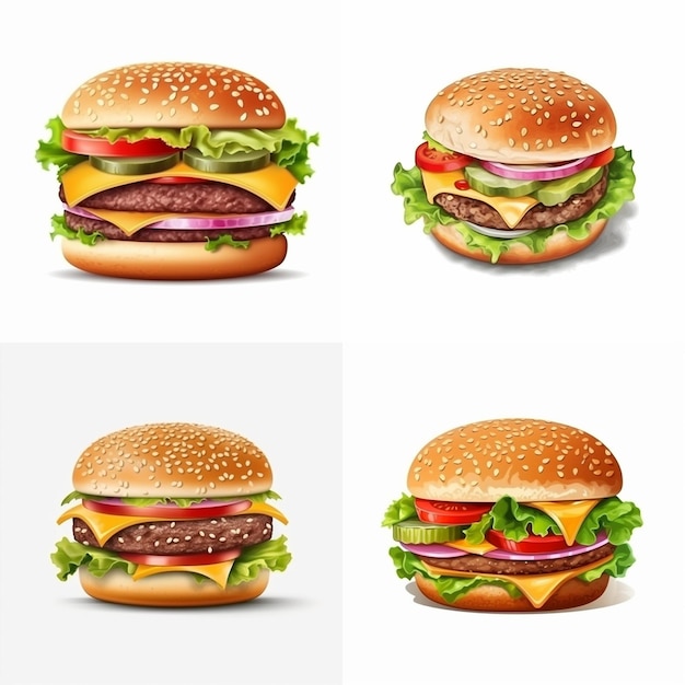 Hamburger American food white background AI generated