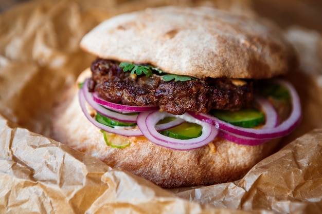 Hamburger on baking paper