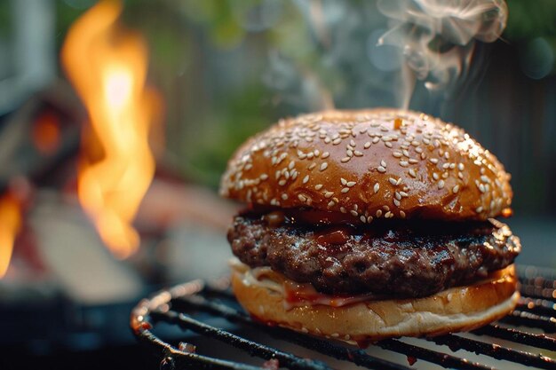 Photo hamburger being served at a summer barbecue party