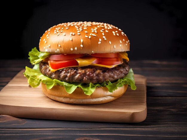 hamburger on black background comfort food classic meal protein carbs cheese stacked