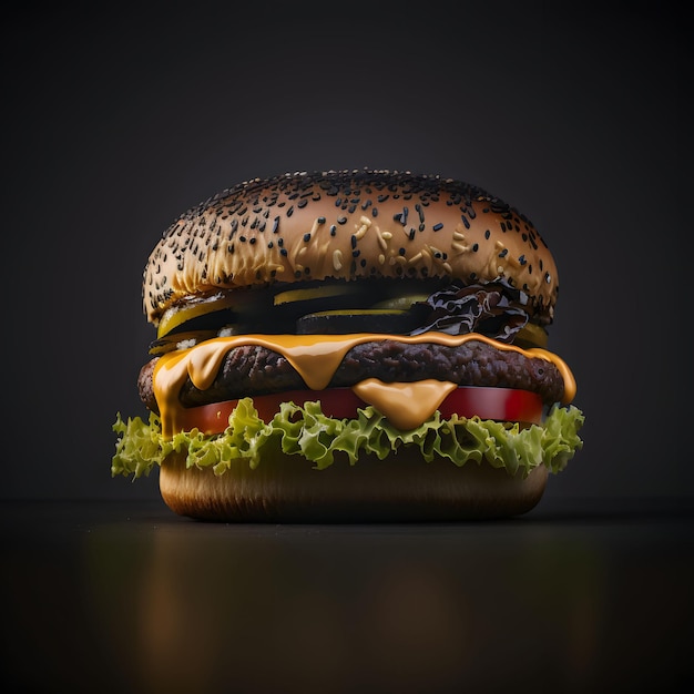 Hamburger on black background food photography