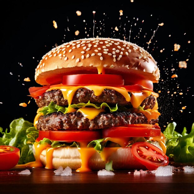 Hamburger on a black background