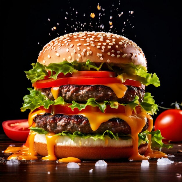 Hamburger on a black background