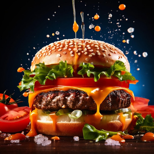 Hamburger on a black background