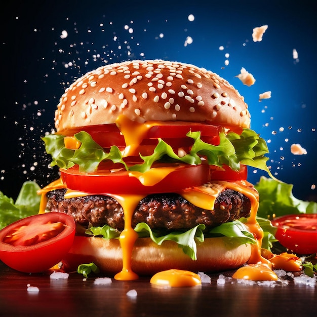 Hamburger on a black background