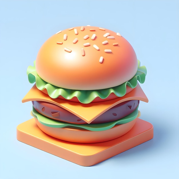 Foto hamburger 3d con carne, formaggio e verdure illustrazione di cibo