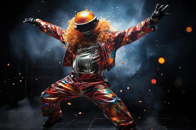 An hamburger character dancing at the disco illustration generative ai