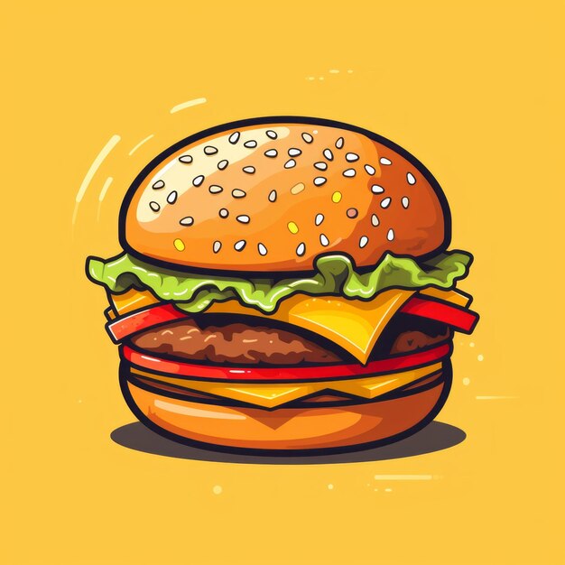 ハンバーガー チーズバーガー 現実的なイラスト