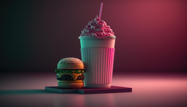 Hamburger and dessert Viva Magenta generative AI