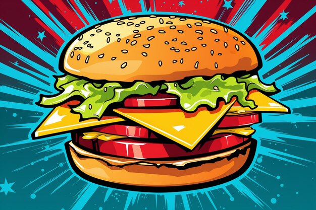 Hamburger fast food pop art style