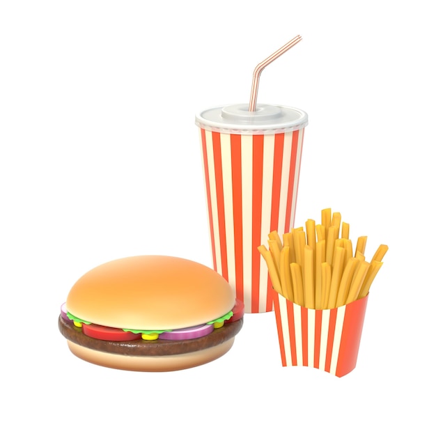 Hamburger french fries and cola fast food meal