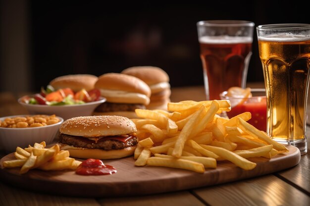 Hamburger french fries cola takeaway food fast food ai generative