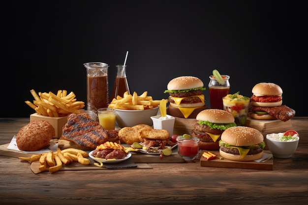 Hamburger, friet, cola, takeaway, fastfood, generatief.