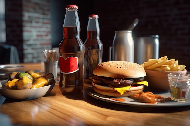 Foto hamburger friet zoet drankje junkfood