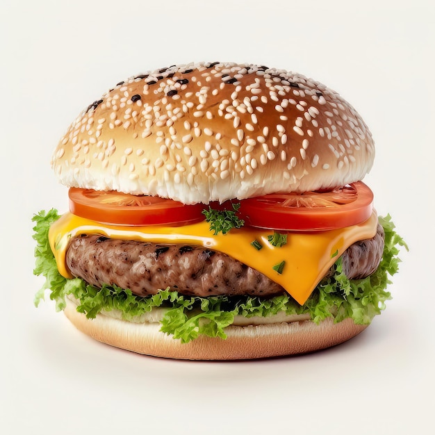 Hamburger geïsoleerd op witte achtergrond Illustratie AI generatief