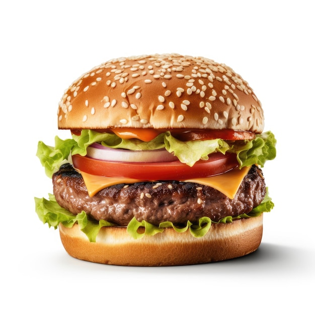 hamburger geïsoleerd op witte achtergrond Verse hamburger fastfood met rundvlees en roomkaas