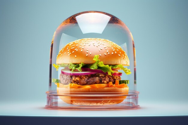 Hamburger under a glass cloche creative concept