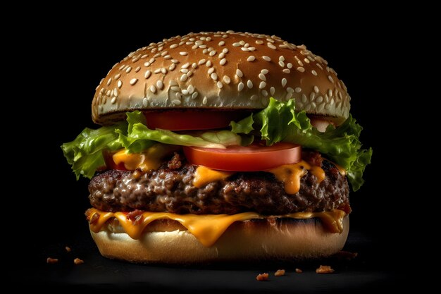 Hamburger isolated on black background