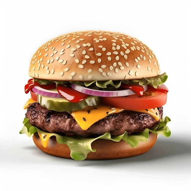 Hamburger isolated on a white background 3d rendering