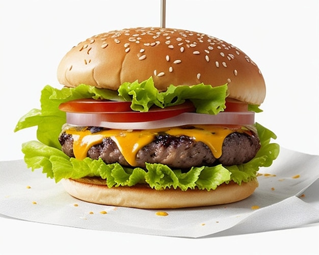 ハンバーガーは、白い背景で隔離牛肉とチーズの新鮮なハンバーガーのファーストフード Vol 59
