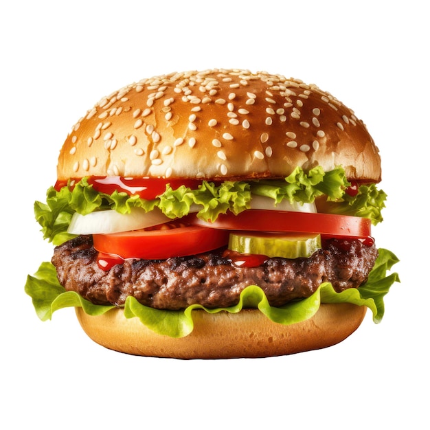 Hamburger isolated on white transparent background Fast food