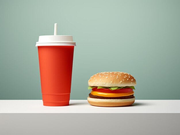 Гамбургер и латте с чашкой на белом фоне Всемирный день еды изображения