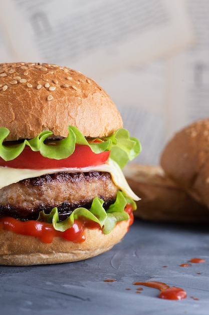 Hamburger made from fresh vegetables with a cutlet