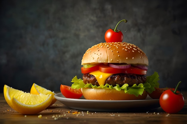 Hamburger met een citroen wig erop.